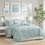 4 Piece Cotton Reversible Embroidered Quilt Set with Throw Pillow Aqua King/Cal King B03595791
