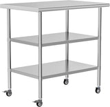 Stainless Steel Table with Wheel Caster 24 x 36 Inches Metal Food Prep Work Table with 2 Adjustable W1192P301449