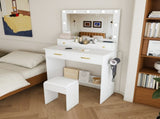 Makeup Vanity Desk with 9 Hollywood Bulbs,with a large mirror, featuring 4 drawers and 1 open W509P556492