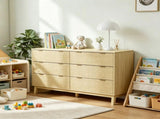 Natural Wood 6 Drawer Bedroom Dresser Fluted Chest with Gold Pulls for Small Apartment Closet 12596150