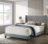 1pc Full Size Bed Wingback Gray Finish Gray Polyester Fabric Button-tufted Details Nailhead Trim B2741P347929