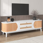 ZUN Rattan TV Stand for TVs up to 75'', Modern Farmhouse Media Console, Entertainment Center with Solid WF316663AAK