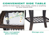 Outdoor Wicker Side Table, Rattan End Table with Glass Top, Patio Coffee Bistro Table for Indoor 91766785