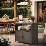 ZUN Outdoor Bar Cart with Storage Cabinet, Patio Wicker Sideboard Buffet Cabinet Prep Table, Outside 65724130