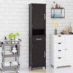 ZUN Double Door Narrow Height Slim Floor Standing Cabinet with 2 Adjustable Shelves-Black 58915687