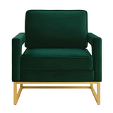 Modern Style Accent Chair with Gold Metal Base , Velvet Upholstered Leisure Chair with Open Armrest, W2186P148524