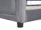 Twin Size Upholstered Daybed with Classic Stripe Shaped Headboard, Gray 56141620