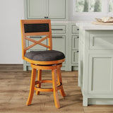 24" Counter Height X-Back Swivel Stool, Natural Finish, Charcoal Fabric Seat B04660718