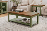48 inch Coffee Table, No Assembly Required, Sage Green and Fruitwood Finish B108P160214