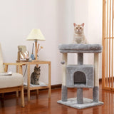 ZUN Modern Small Cat Tree Cat Tower with Sisal Scratching Post, Cozy Condo, Top Perch and Dangling Ball 75440941