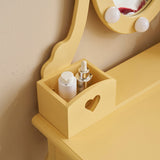 Kids Vanity Set with Mirror and Lights and Stool, 5 Storage Drawers, Pretend Play Princess Makeup 00124884