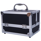 ZUN SM-2176 Aluminum Makeup Train Case Jewelry Box Cosmetic Organizer with Mirror 9"x6"x6" Black 12276436