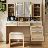 Large Vanity Table Set with LED Lighted Mirror, Vanity Desk with Charging Station, Makeup Table with 64189891