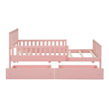 Twin Size Wood Platform Bed with Guardrails on Both Sides and Two Storage Drawers ,Pink N733P172696H