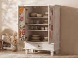 French Country Accent Cabinet with 2 Glass Doors and Drawers,Tall Storage Cabinet With ,Modern W2263P505436