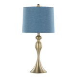 Ashland 27" Contemporary Metal Table Lamp in Gold Metal with Moroccan Blue Textured Slub Linen Shade B202P224081