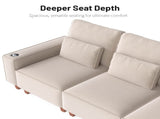 Beige Chenille Deep Seat 3-Seater Sofa with Brushed Stainless Steel Cup Holders and 3 Decorative 03406465