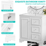 ZUN 30-Inch bathroom vanity cabinet with ceramic basin, 3 drawers and adjustable shelves N729P176237K