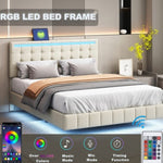 ZUN Queen Size Floating Bed Frame with LED Lights and USB Charging,Modern Upholstered Platform LED Bed WF308894AAA