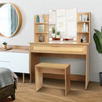 ZUN Vanity Desk Set Stool & Dressing Table with LED Lighting Mirror Drawer and Compartments Modern Wood W1673123627