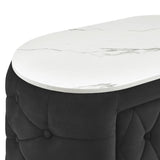 1pc Black Nightstand Upholstery Fabric Marble Top Two Storage Drawers Wooden Bedroom Furniture Oval B2741P318961