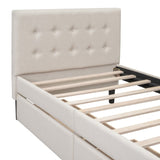 Twin Size Upholstered Platform Bed with 2 Drawers, Beige WF298240AAA