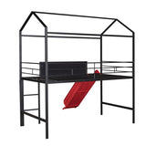 Metal House Bed With Slide, Twin Size Metal Loft Bed with Two-sided writable Wooden Board MF294384AAJ