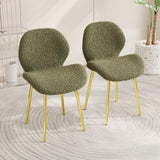 Modern minimalist green teddy velvet Dining Chairs Set of 2 with sturdy gold metal legs and W1727P251143