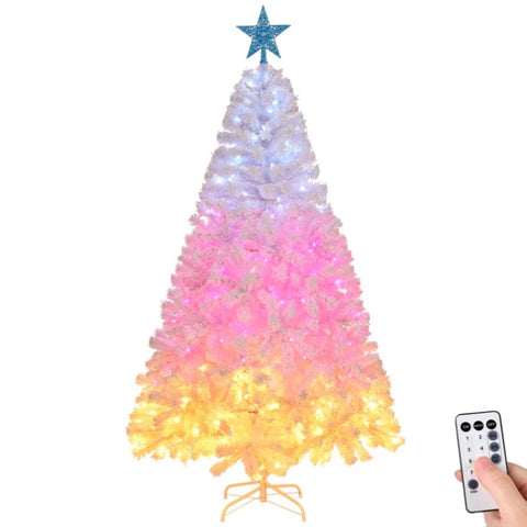 ZUN 6 FT Pre-lit Artificial Christmas Tree, Xmas Tree Hinged Branches with 300 Cold/Pink/Warm 28553387