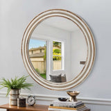 23.62 inches Wood Round Decorative Mirrors for Wall Decor, Rustic Circle Mirror for Bedroom, W2295P246675