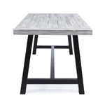 ZUN Outdoor Light Grey Sandblast Finish Acacia Wood Dining Table with Black Rustic Metal Finish Frame 54561.00SGRY