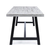 ZUN Outdoor Light Grey Sandblast Finish Acacia Wood Dining Table with Black Rustic Metal Finish Frame 54561.00SGRY