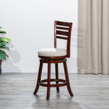 24" Counter Height Slat Back Swivel Stool, Cherry Finish, Beige Fabric Seat B04660684
