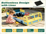 Fire Truck Themed Wooden Sandbox for 2 Kids, Fir Wood Play Sand Table with PP Liner & Bench, Outdoor 08907507