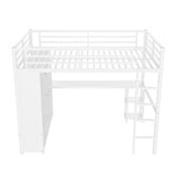 Queen Size Loft Bed Frame with Built-in Wardrobe, Metal Loft Bed with Desk and Storage Shelves, 31510128