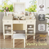 2-in-1 Vanity Desk with Flip-Top Mirror, Dressing Table Set with Drawer & Cabinet, Multi-Functional N844P292487E