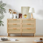 ZUN Bedroom dresser, 6 Double Dresser with rattan drawers, wood chest of drawers for kids living W1162P190401