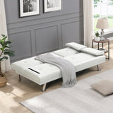 ZUN Sofa Bed with Armrest two holders WOOD FRAME, STAINLESS LEG, FUTON WHITE PVC W2297P164962