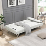 ZUN Sofa Bed with Armrest two holders WOOD FRAME, STAINLESS LEG, FUTON WHITE PVC W214104918