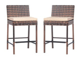 Set of 2 Patio Wicker Barstools, Outdoor Bar Height Chairs with Seat Cushions & Footrests for Patio 55928616
