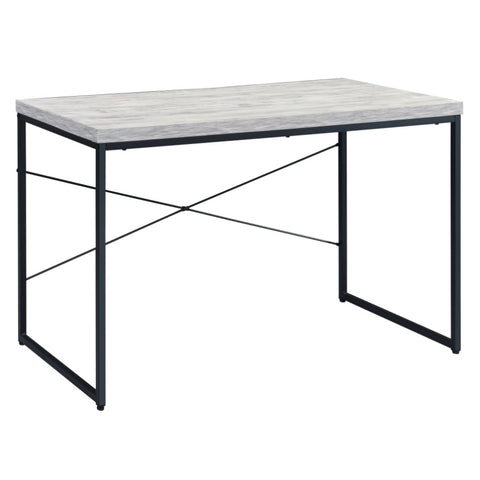 ZUN Antique White and Black Writing Desk with Metal Sled Base B062P184539