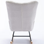 ZUN Rocking Chair Pocket, Soft Teddy Fabric Rocking Chair for Nursery, Comfy Wingback Glider Rocker W137294652