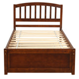 Twin size Platform Bed Wood Bed Frame with Trundle, Walnut WF194302AAD