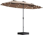 ZUN 15x9ft Large Double-Sided Rectangular Outdoor Twin Patio Market Umbrella with light and base- taupe 45020251