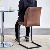 A set of two brown chairs, including suede cushions and black metal legs. Small size, suitable for W1151P144808