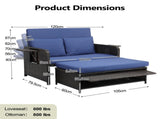 Patio Rattan Daybed Set, 2-in-1 Wicker Loveseat Sofa with Multipurpose Ottoman & Retractable Side 24305570
