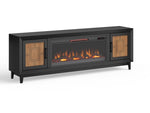 ZUN Bridgevine Home Ventura 86 inch Fireplace TV Stand for TVs up to 95 inches, Black and Bourbon Finish B108P193091