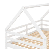 ZUN Twin over Twin Low Bunk Bed, House Bed with Ladder , White 64172717