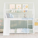 ZUN Twin Over Twin Metal Bunk Bed With Slide,Kids House Bed White MF313919AAK