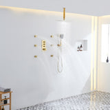3-Function 12-Inch Ceiling-Mounted Thermostatic Shower System in Brushed Gold with Square Shower T3609P352716